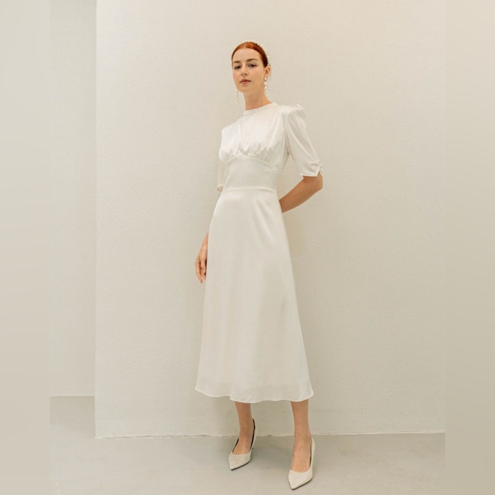 Noire Handmade High Neck Satin Midi Dress